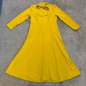 STYLEWE Mustard Long-Sleeve Dress with Bow